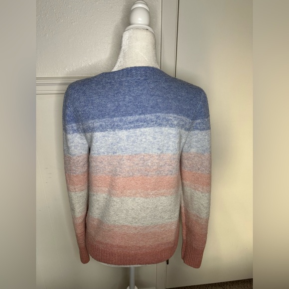 LOFT wool Blend Ombré Stripe Crewneck Sweater Purple Pink White size S - Picture 4 of 7